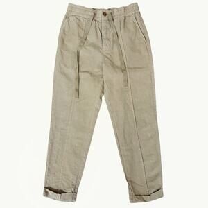 Alex Mill Tan Sam Linen Blend Tapered Button Fly Cuffed Pants Sz 4 Elastic Waist